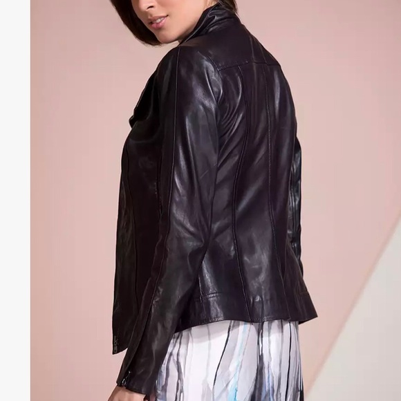 COPY - Danier Asymmetrical Zip Front Black Leather Jacket - Picture 9 of 9